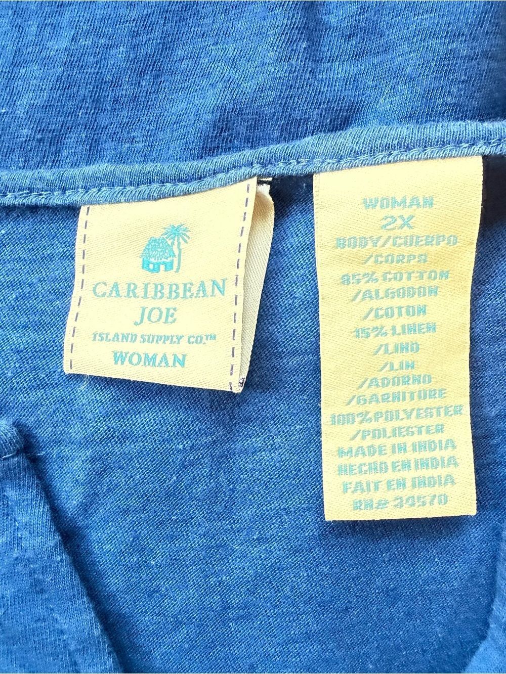 Caribbean Joe Women’s Short Sleeve Cotton Linen Blend Tee Size 2XL Royal Blue - Picture 4 of 9